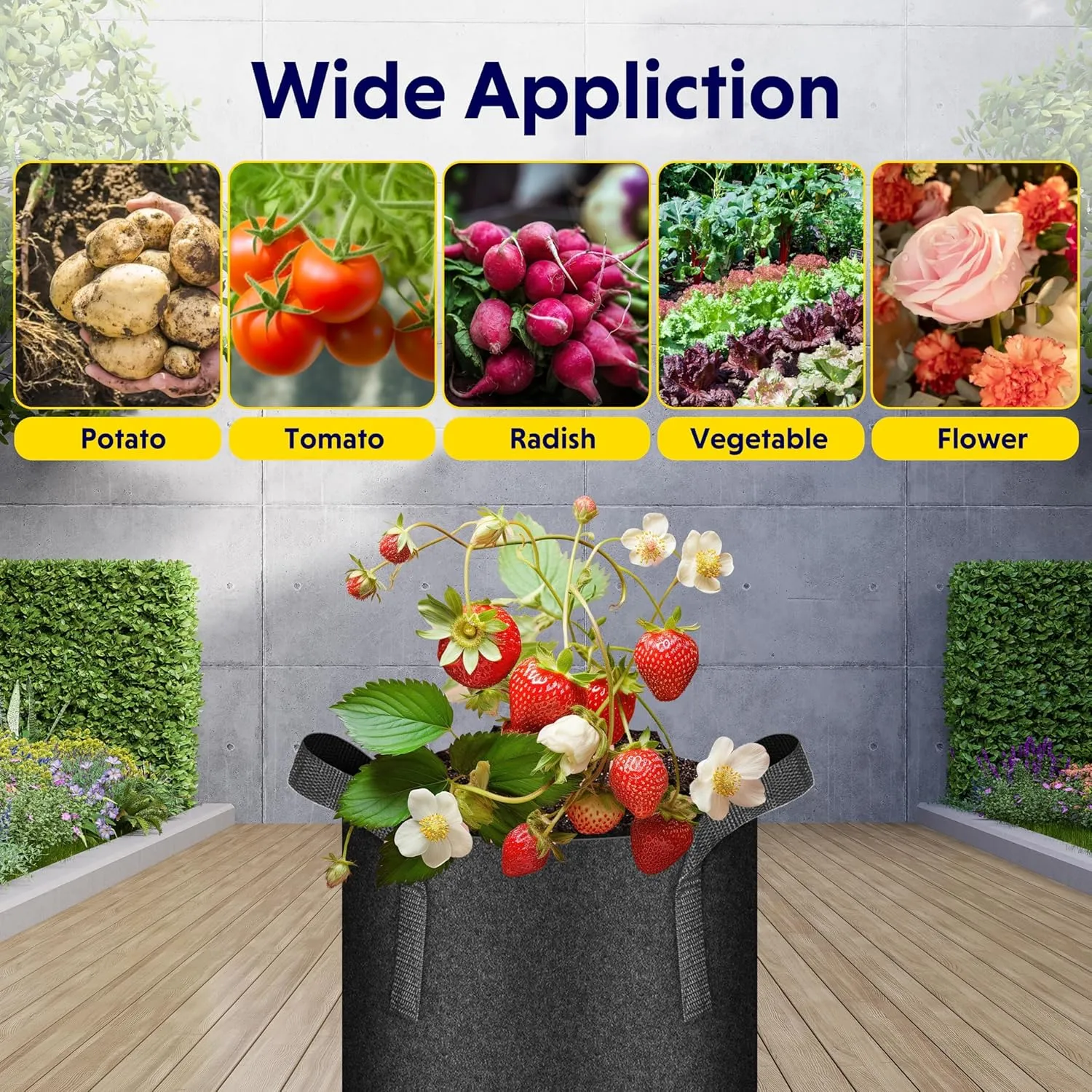 iPower 10 Pack 20 Gallon Grow Bags with Labels, 300G Thickened Nonwoven Plant Fabric Pots with Handles, Aeration Garden Grow Pots for Tomato Potato Vegetables, Fruits, Flowers, Black