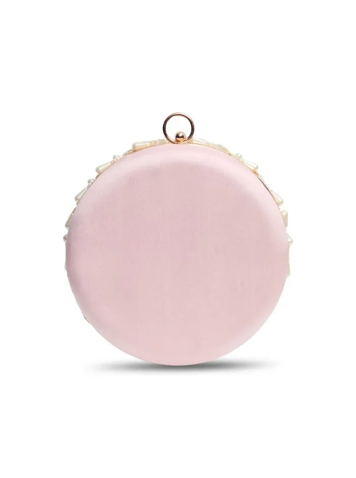 Irsa Round Hand Embroidered Clutch with Tassles