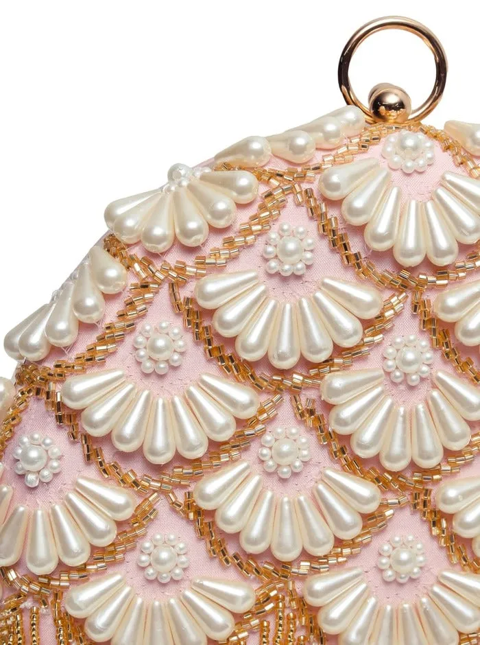Irsa Round Hand Embroidered Clutch with Tassles
