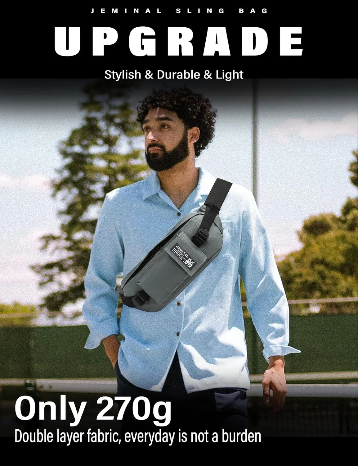 JEMINAL Sling Bag: Diamond-Grid Pattern 4L Light Spacious Crossbody Shoulder Everyday Carry Bag with Quick-adjust Strap - Double Layered Fabric Funny Pack for Men, Women, Travel, Sport (Dark Gray)