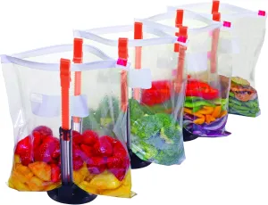 Jokari Suction Cup Fortified Baggy Rack 4 Pack For More Stability When Filling Plastic Freezer Storage Zip Lock Bags. Sturdy Clips Hold Containers Open to Pour Leftovers and Meal Prep Ingredients.
