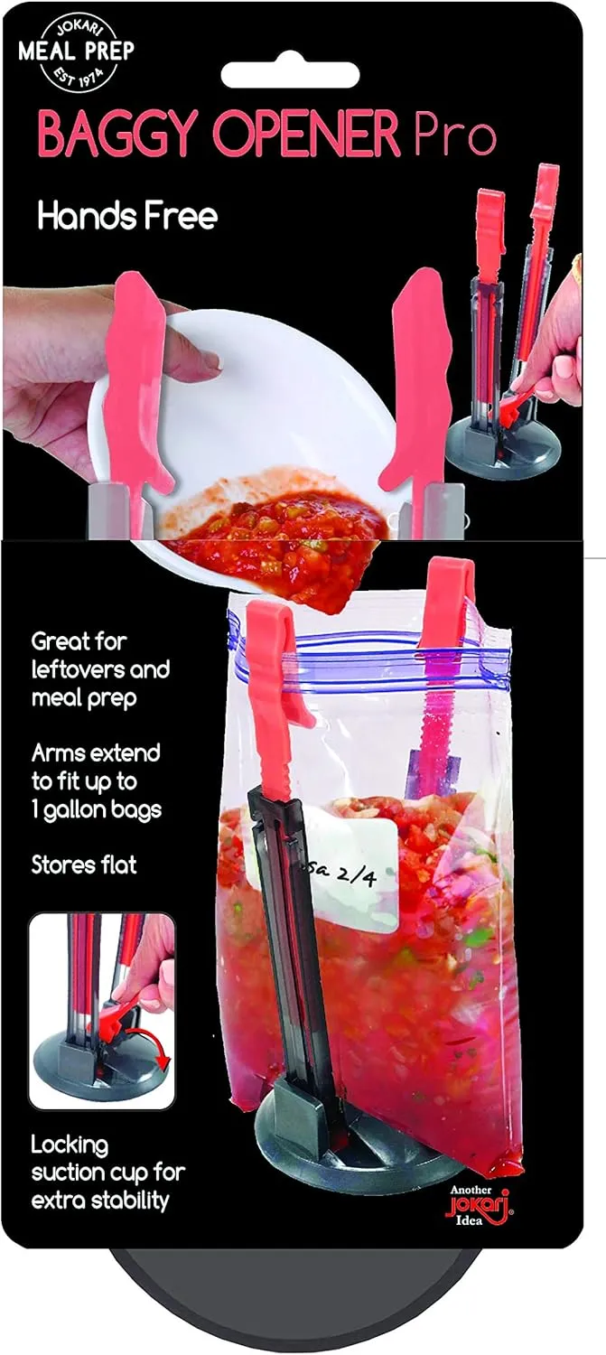 Jokari Suction Cup Fortified Baggy Rack 4 Pack For More Stability When Filling Plastic Freezer Storage Zip Lock Bags. Sturdy Clips Hold Containers Open to Pour Leftovers and Meal Prep Ingredients.
