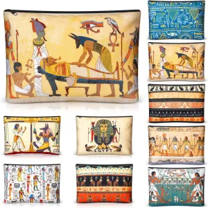 Kacctyen 9 Pcs Egyptian Makeup Bags Egyptian Gifts Cosmetic Pouch Ancient Egypt Canvas Purse Mythology Pharaoh Hieroglyphs Travel Toiletry Bag Gift for Egypt Lover