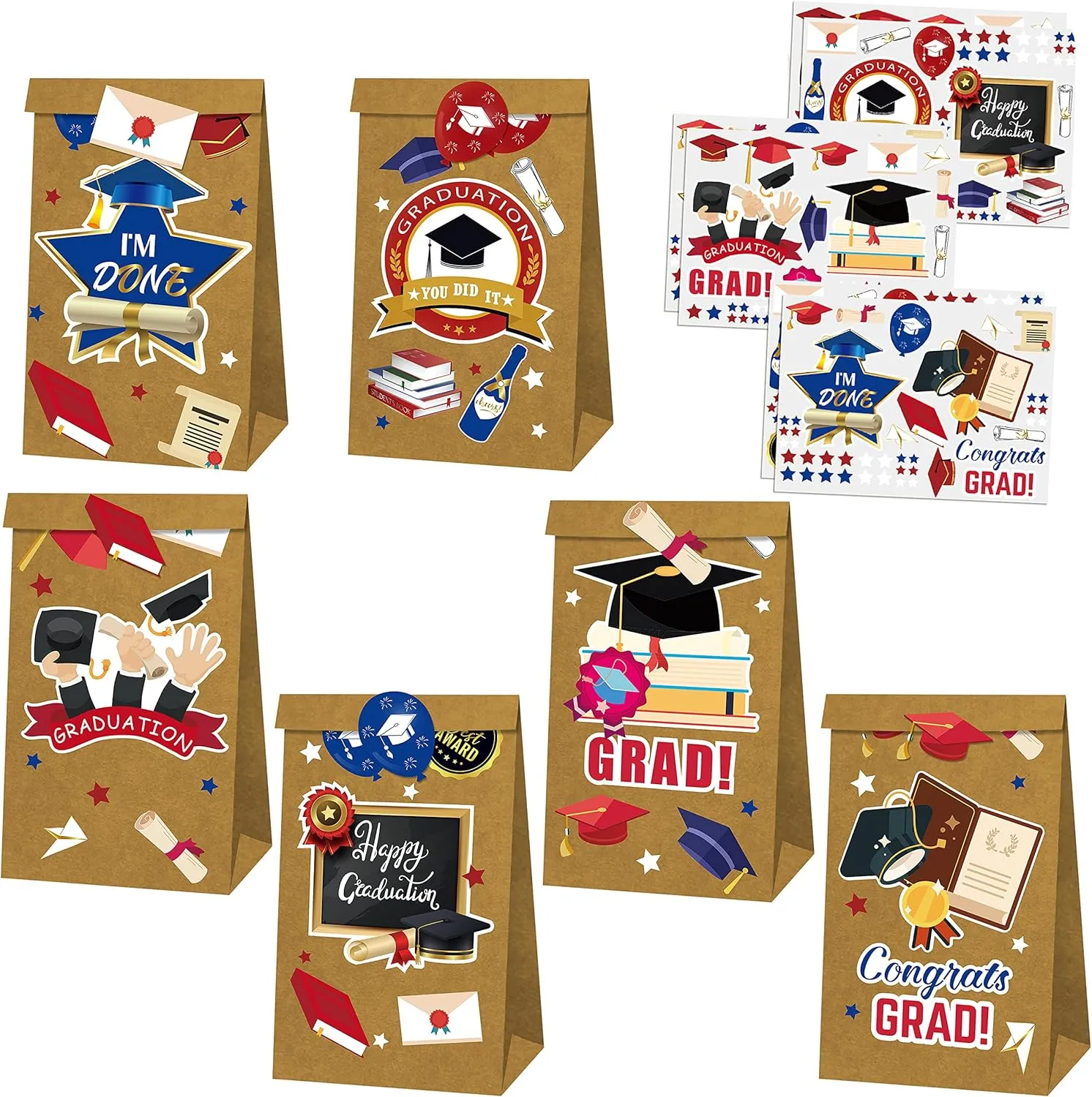 KatchOn, Graduation Gift Bags 2025 - Pack of 18 | Grad Bags with Stickers for Graduation Decorations 2025 | Grad Party Supplies | Goodie Bag, Party Favors