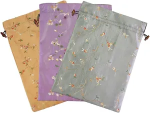 kilofly Embroidered Silk Jacquard Travel Bag, Lingerie & Shoes, Value Set of 3