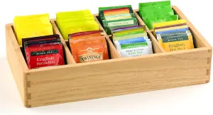 KIRIGEN Wood Tea Bag Organizer Storage with 8 Compartments Wooden Tea Bag Holder Storage Box CYH8G-NA