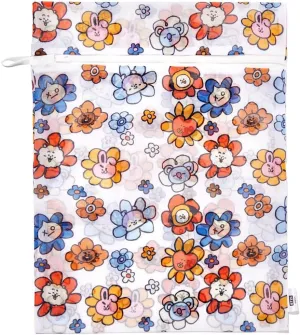 Kitsch x BT21 Wash Bags - Funky Floral Print, Zipper Closure & Elastic Cover for Damage-Free Wash Cycle, Includes Two Sizes for All Laundry Needs - Brighten Up Your Laundry Day - 2pc Set