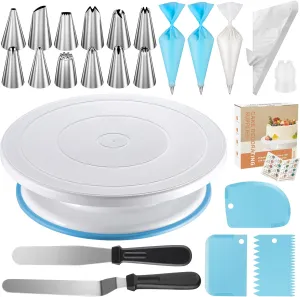 Kootek 71PCs Cake Decorating Supplies Kit with Revolving Cake Stand Turntable, 12 Numbered Icing Piping Tips, 2 Spatulas, 3 Icing Comb Scraper, 50 2 Piping Bags, and 1 Coupler for Baking