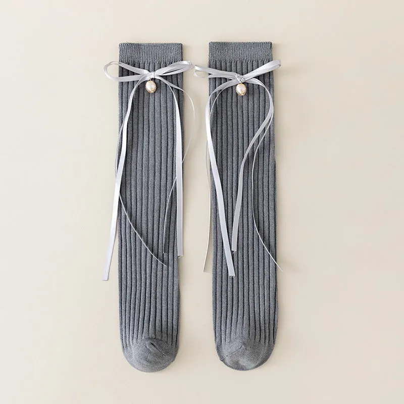 Korean style strappy bow stockings sweet princess girls solid color Lolita socks