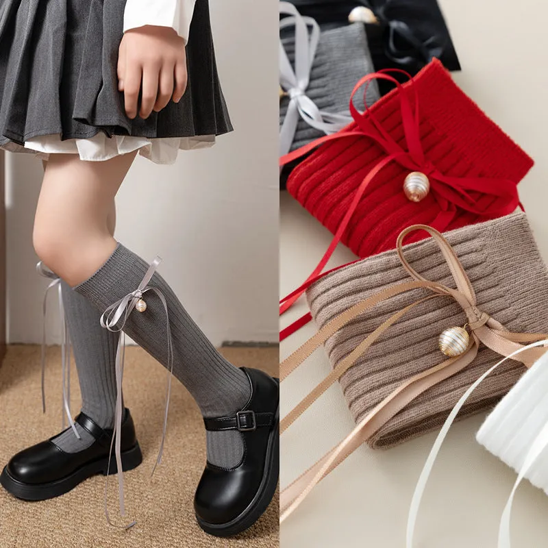 Korean style strappy bow stockings sweet princess girls solid color Lolita socks