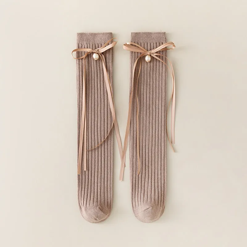 Korean style strappy bow stockings sweet princess girls solid color Lolita socks