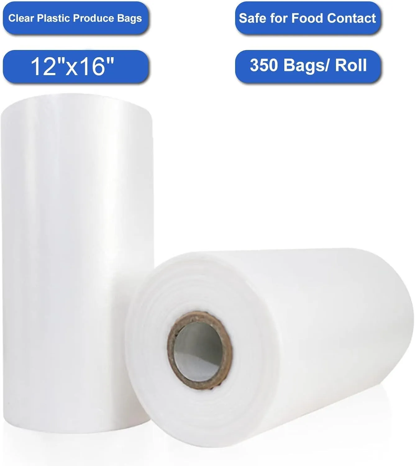LabelMore Plastic Produce Bags on a Roll, Clear, Food Storage Bags for Bread, Vegetable, Fruits and Meat, 350 Bags/Roll (12''X16''/10 Rolls)