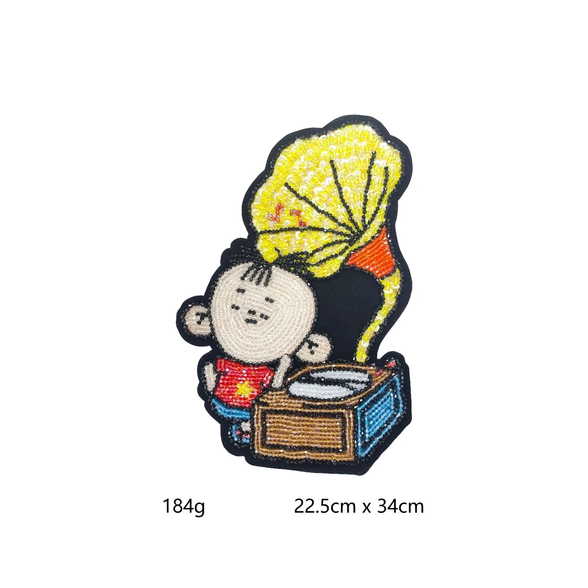 Large Crayon Shinchan Applique - Hand-Beaded Sequins Rhinestone Patch