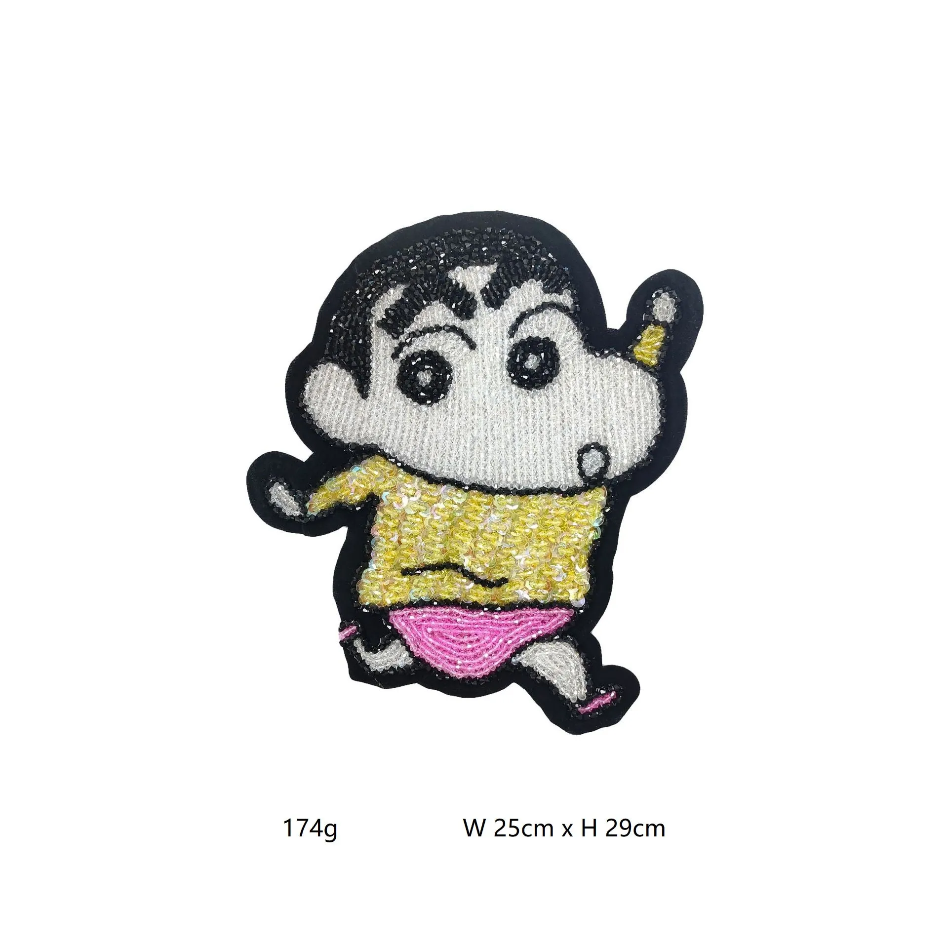 Large Crayon Shinchan Applique - Hand-Beaded Sequins Rhinestone Patch
