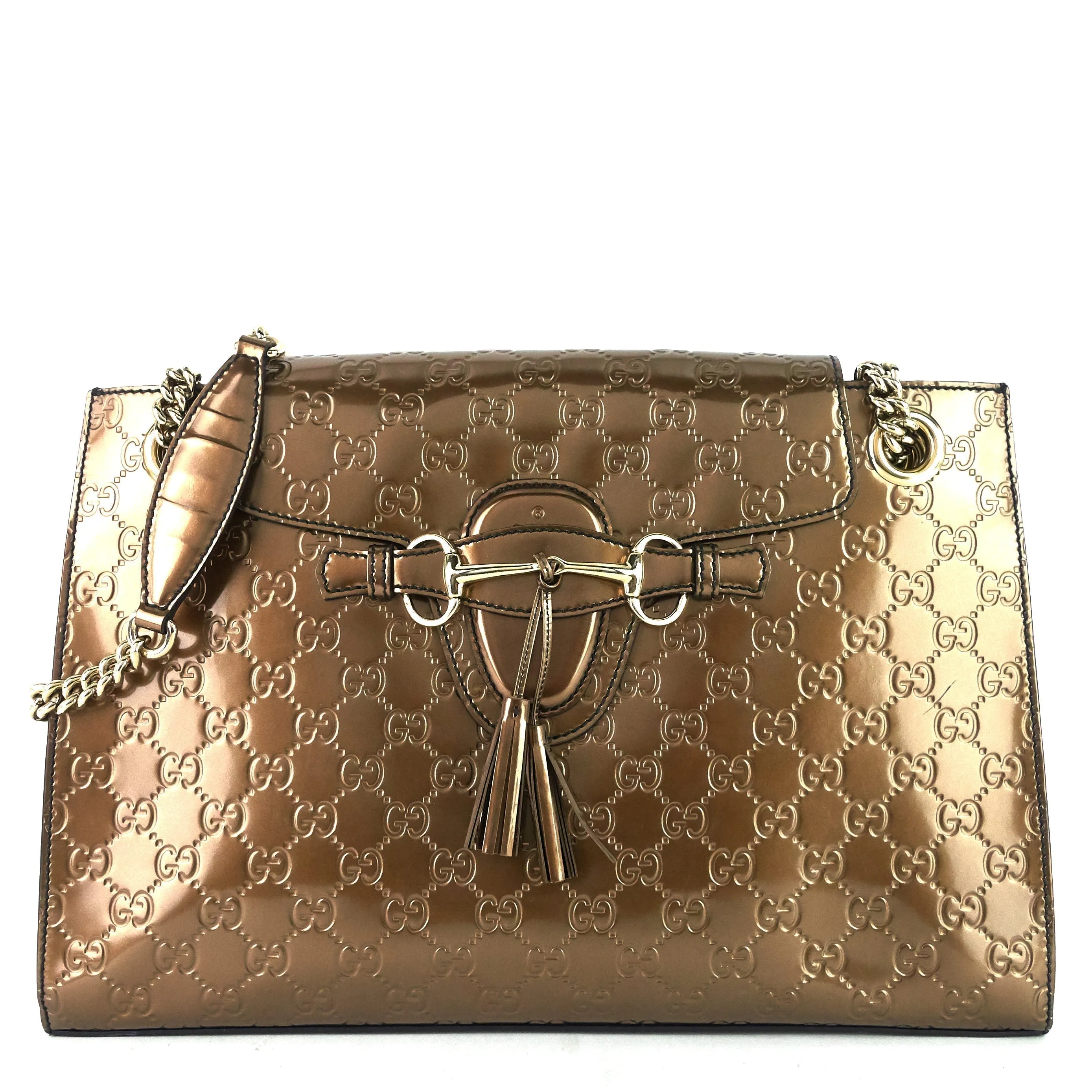 Large Leather Outstanding Emily Guccissima Bag Patent Streamlined