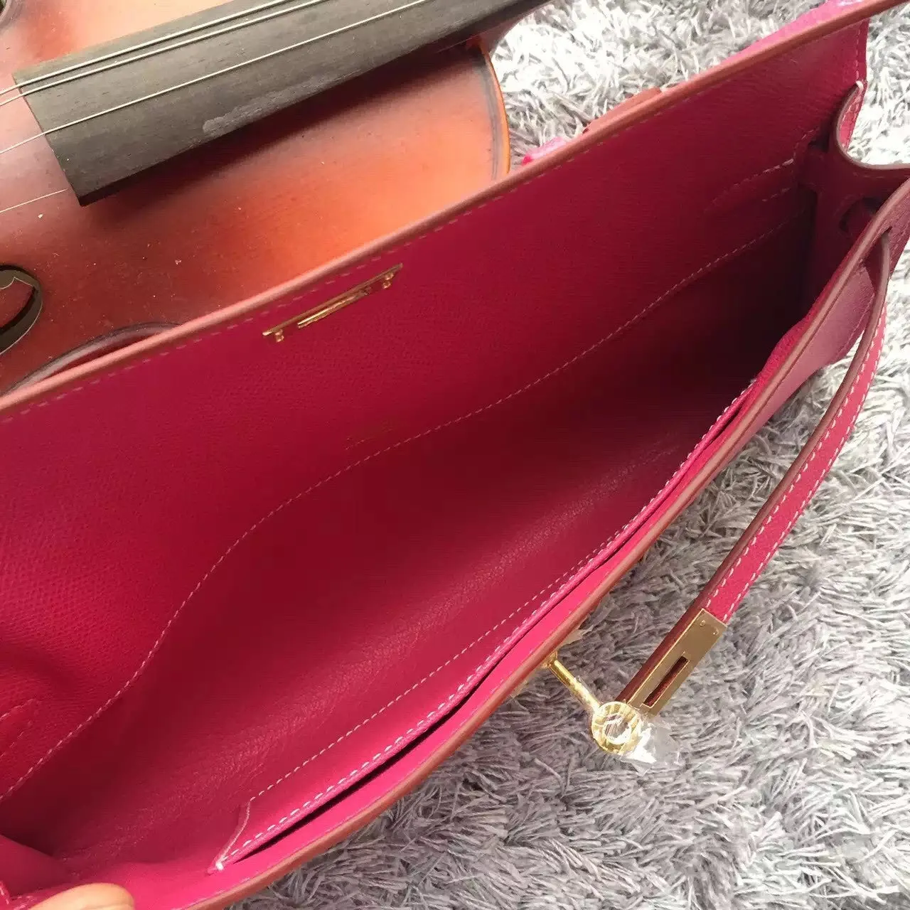 Large-scale promotion Hermes Cut Kelly Clutch Handcrafted Rose Free shipping Red