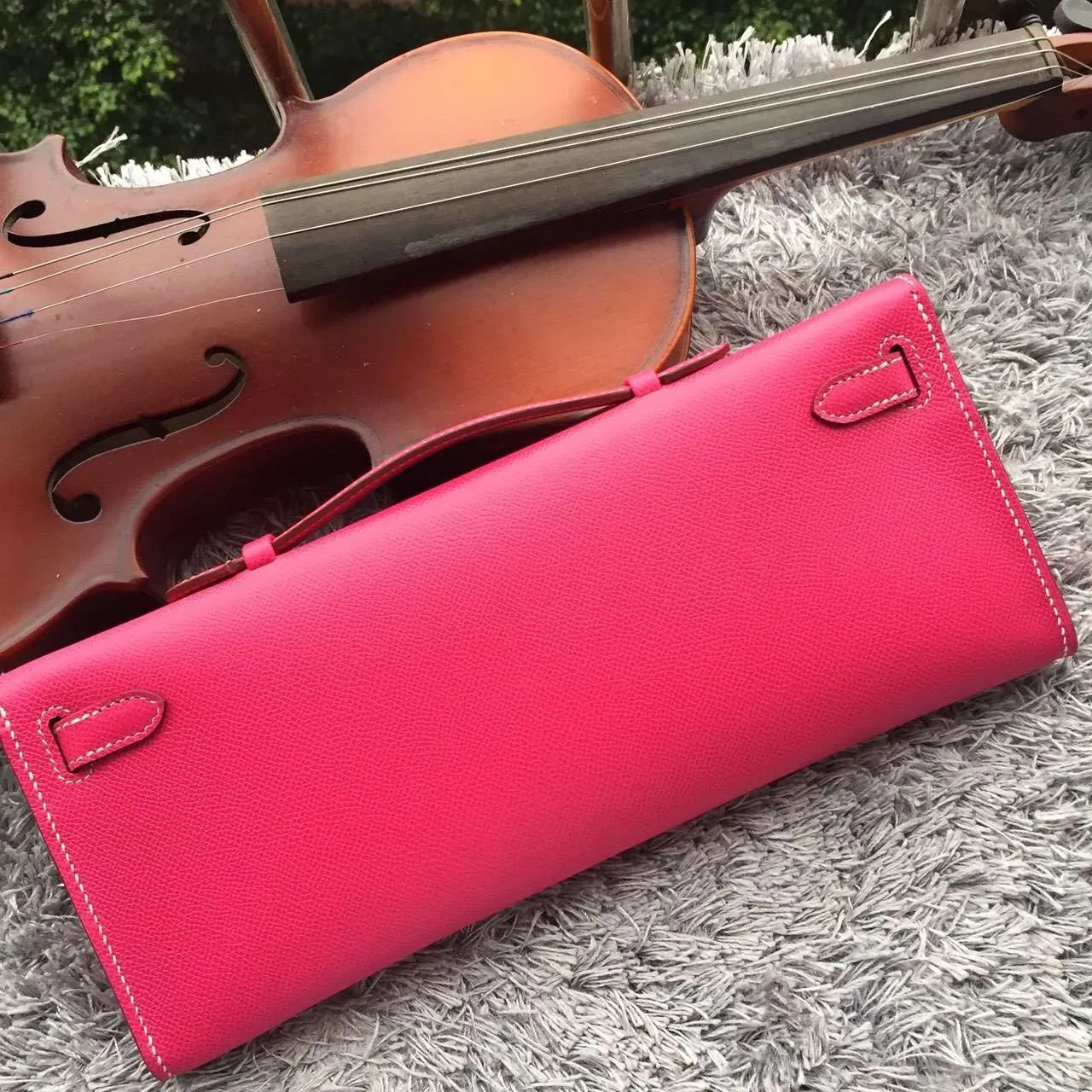 Large-scale promotion Hermes Cut Kelly Clutch Handcrafted Rose Free shipping Red