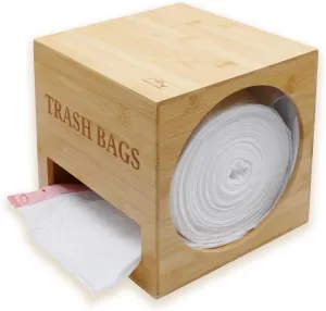 Largest Club Size Trash Bag Holder 10"x8.25"- Dispenser Holds 200 Bags & Regular Size Rolls, Convenient Design, Countertop or Wall-Mounted, Sturdy Bamboo, Easy to Clean