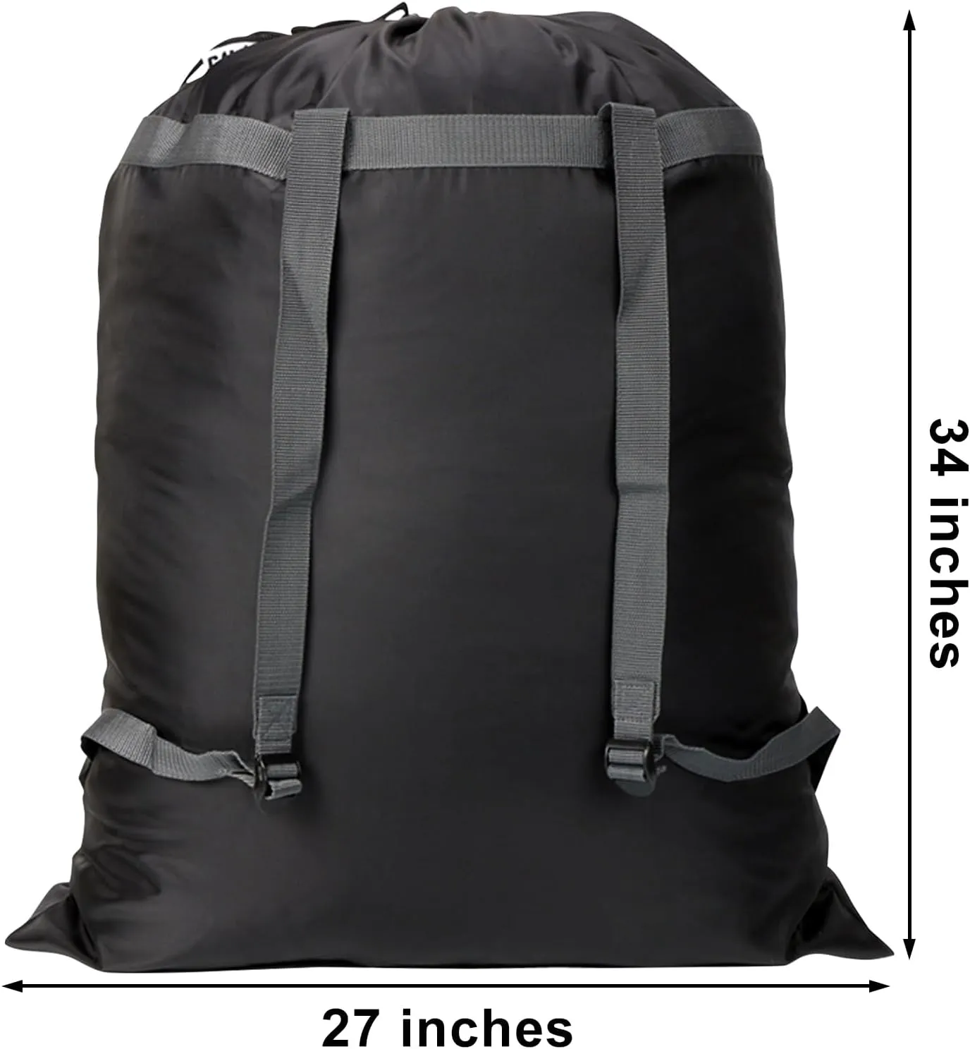 Laundry Bag Backpack, 27” x 34”Sturdy Laundry Bag with Shoulder Straps Drawstring Closure Heavy Duty Foldable Backpack for College, Travel, Laundromat, Apartment (Black | 2 Pack)