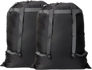 Laundry Bag Backpack, 27” x 34”Sturdy Laundry Bag with Shoulder Straps Drawstring Closure Heavy Duty Foldable Backpack for College, Travel, Laundromat, Apartment (Black | 2 Pack)