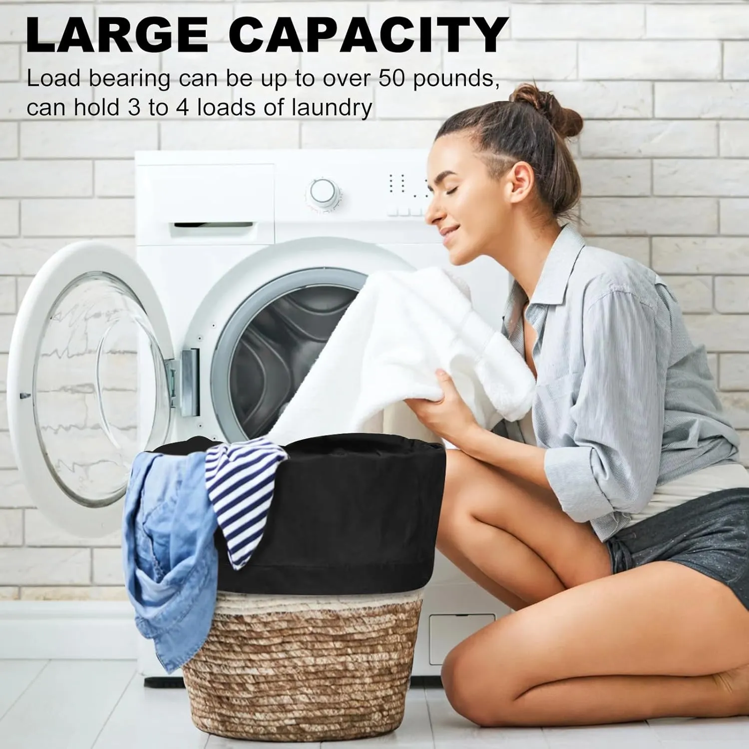 Laundry Bag Backpack, 27” x 34”Sturdy Laundry Bag with Shoulder Straps Drawstring Closure Heavy Duty Foldable Backpack for College, Travel, Laundromat, Apartment (Black | 2 Pack)