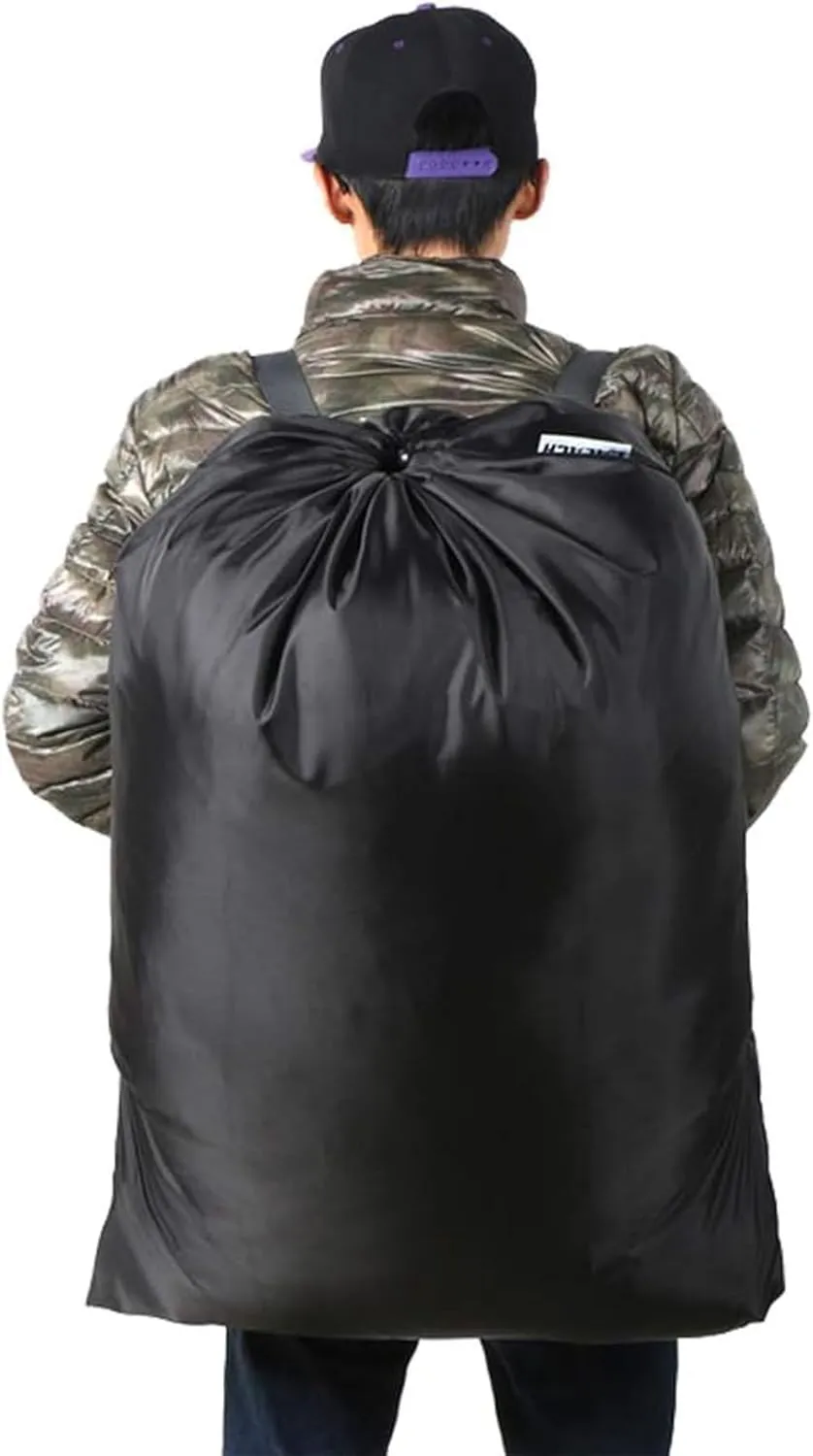 Laundry Bag Backpack, 27” x 34”Sturdy Laundry Bag with Shoulder Straps Drawstring Closure Heavy Duty Foldable Backpack for College, Travel, Laundromat, Apartment (Black | 2 Pack)