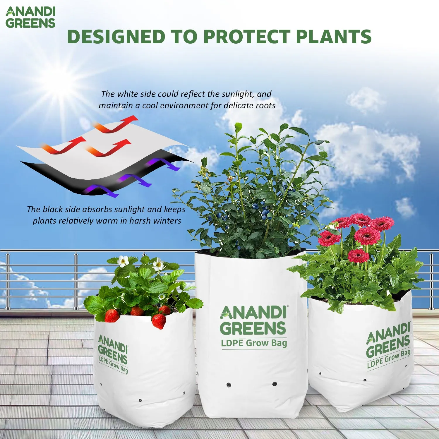 LDPE Double layer Grow Bag 16x16x30 cm UV Protected