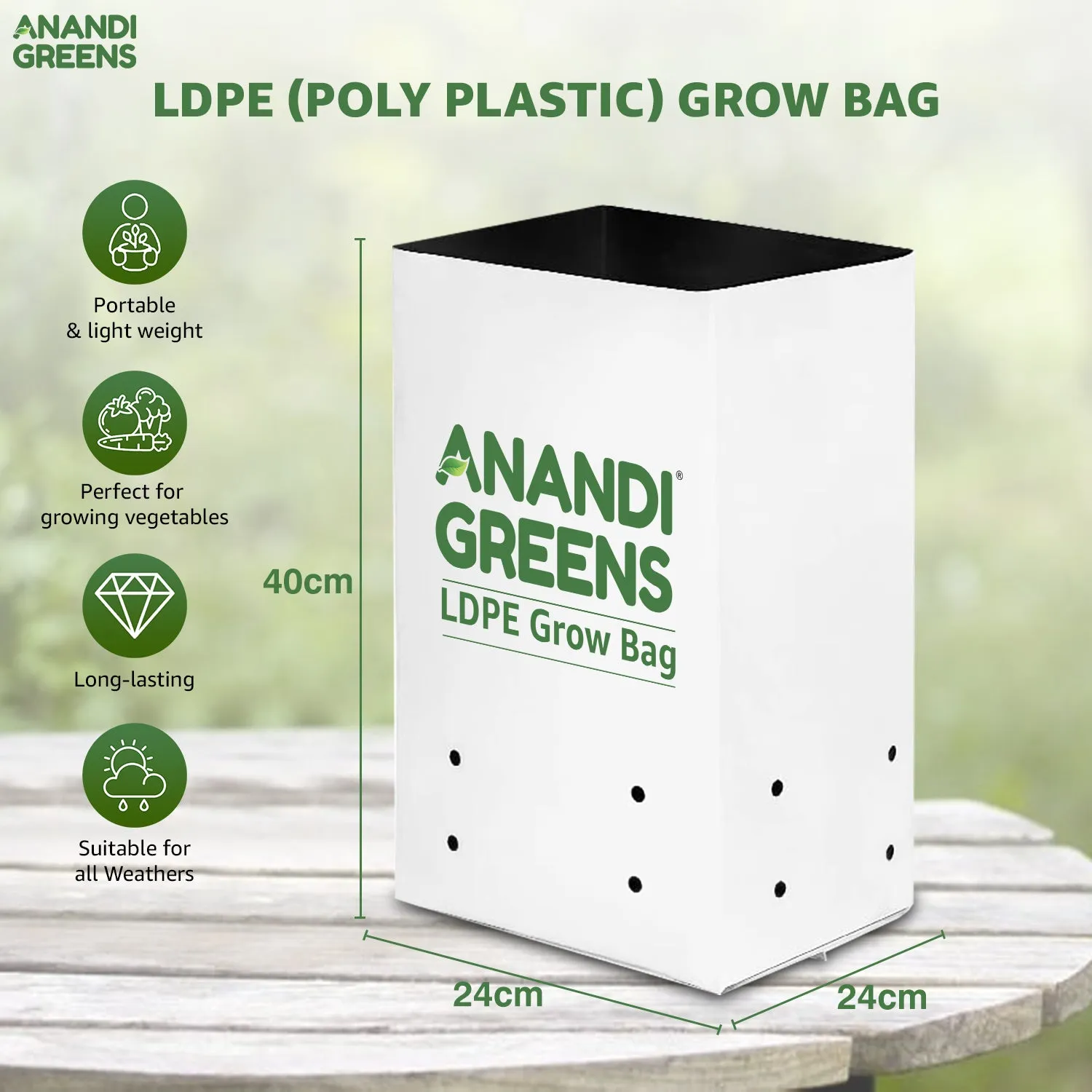 LDPE Double layer Grow Bag 24x24x40 cm UV Protected