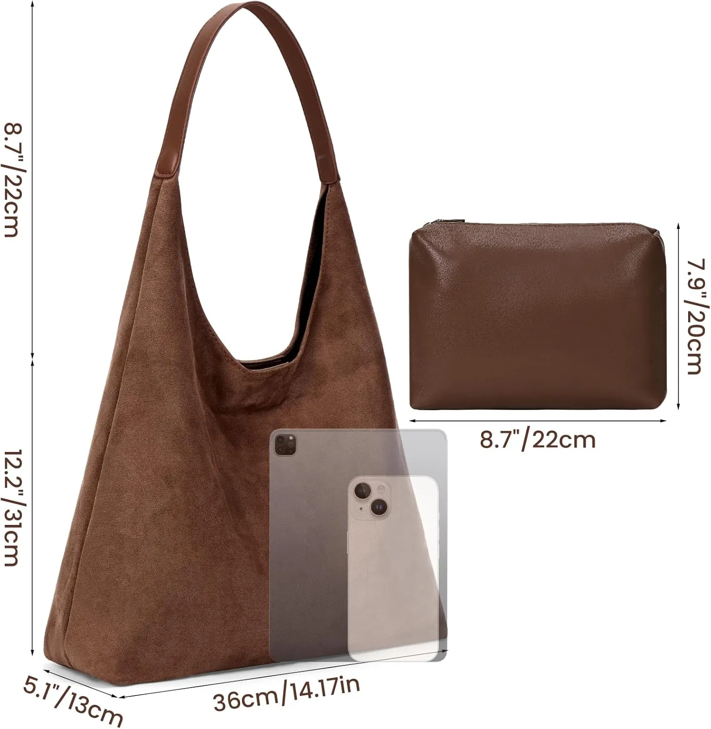Leather Hobo Bags for Women Brown Purses Suede Purse Slouchy Tote Bag Suede Tote Bag Fall Purses Handbag