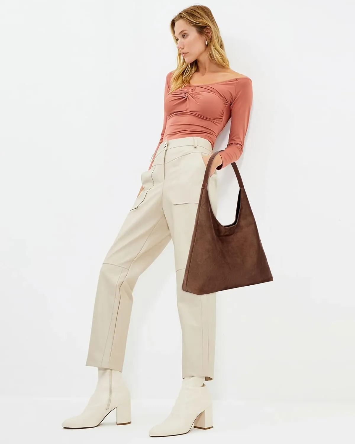 Leather Hobo Bags for Women Brown Purses Suede Purse Slouchy Tote Bag Suede Tote Bag Fall Purses Handbag