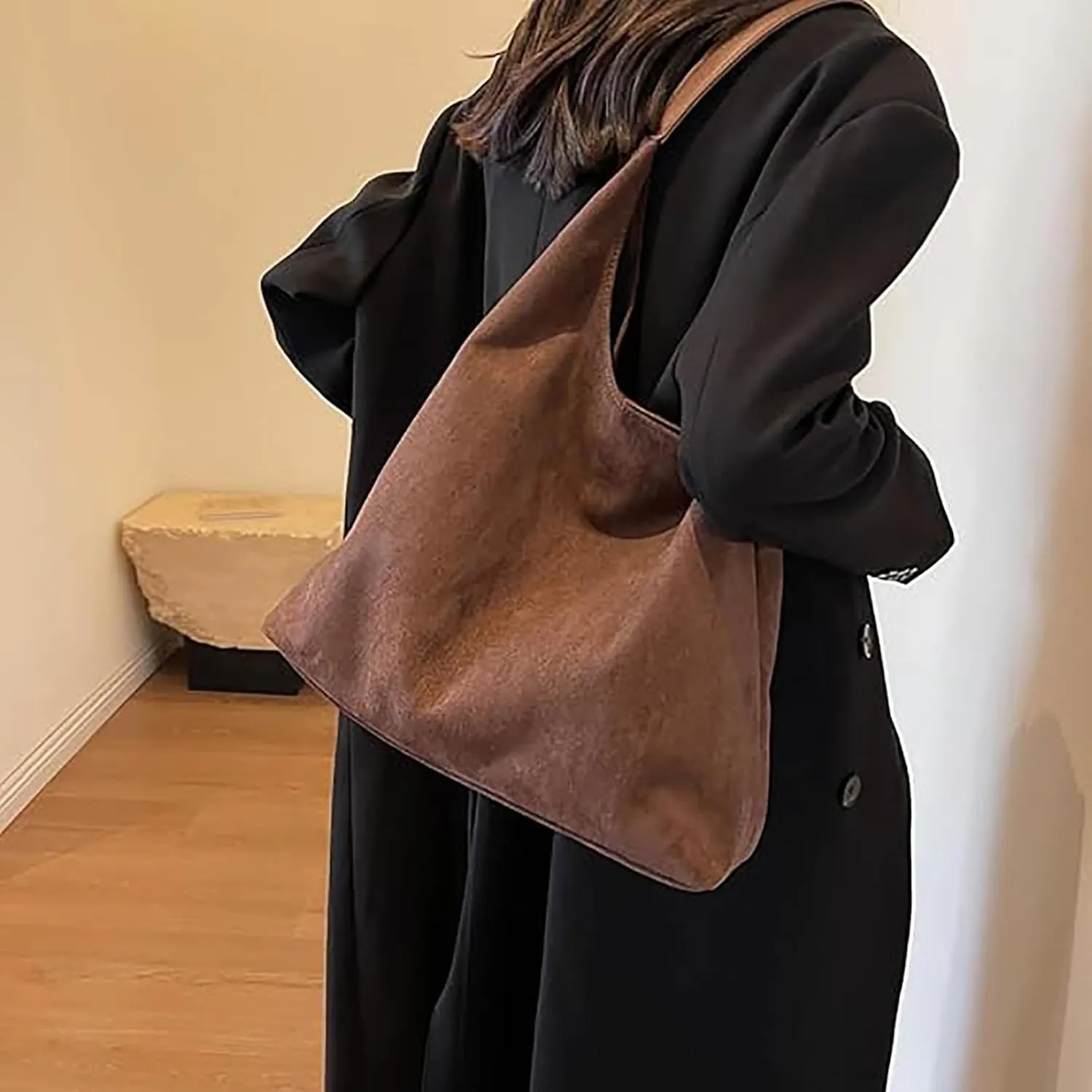 Leather Hobo Bags for Women, Suede Purse Slouchy Tote Bag, Brown Leather Purse, Beige