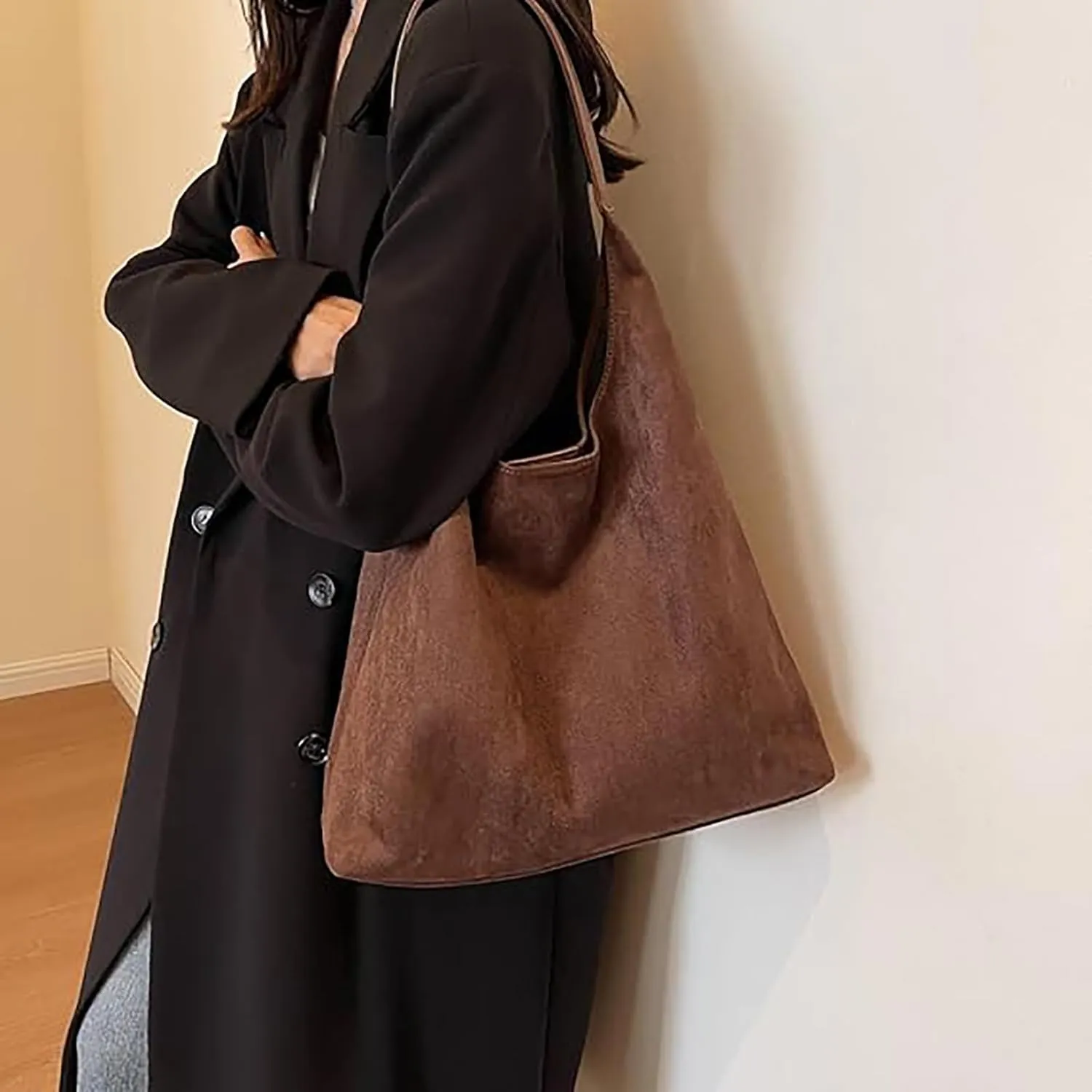 Leather Hobo Bags for Women, Suede Purse Slouchy Tote Bag, Brown Leather Purse, Beige