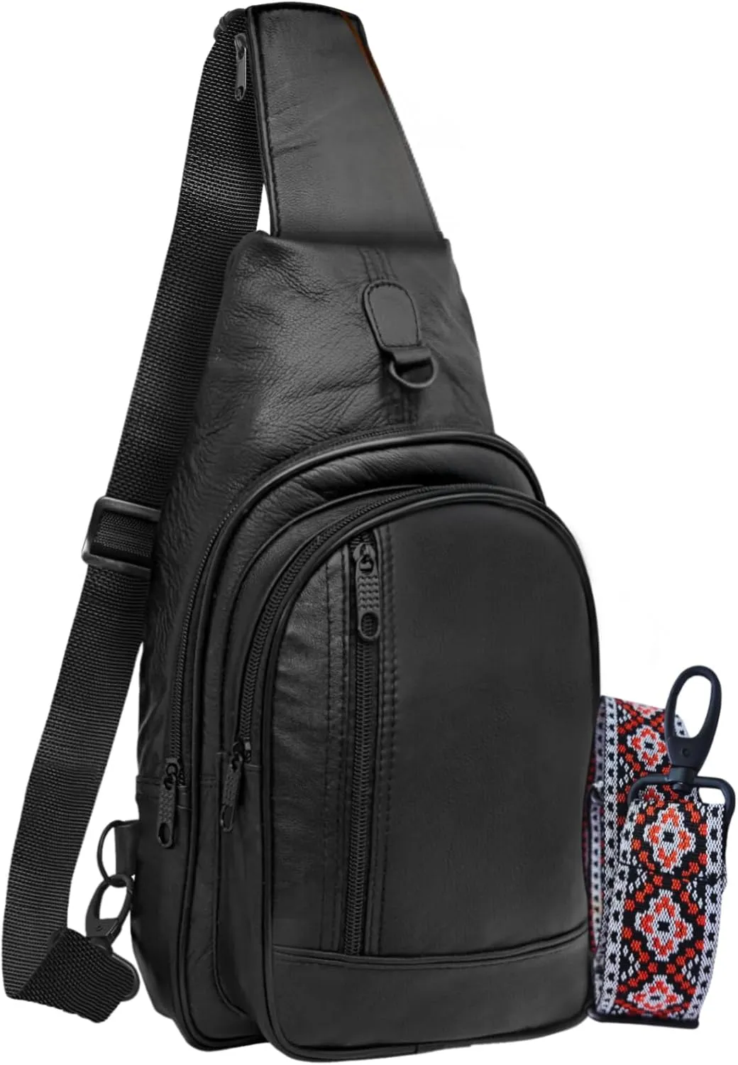 Leather Sling Bag for Women With Additional Strap - Travel Hiking Shoulder Black Sling Purse Leather Crossbody Sling Bags for Women - Bandolera Para Mujer