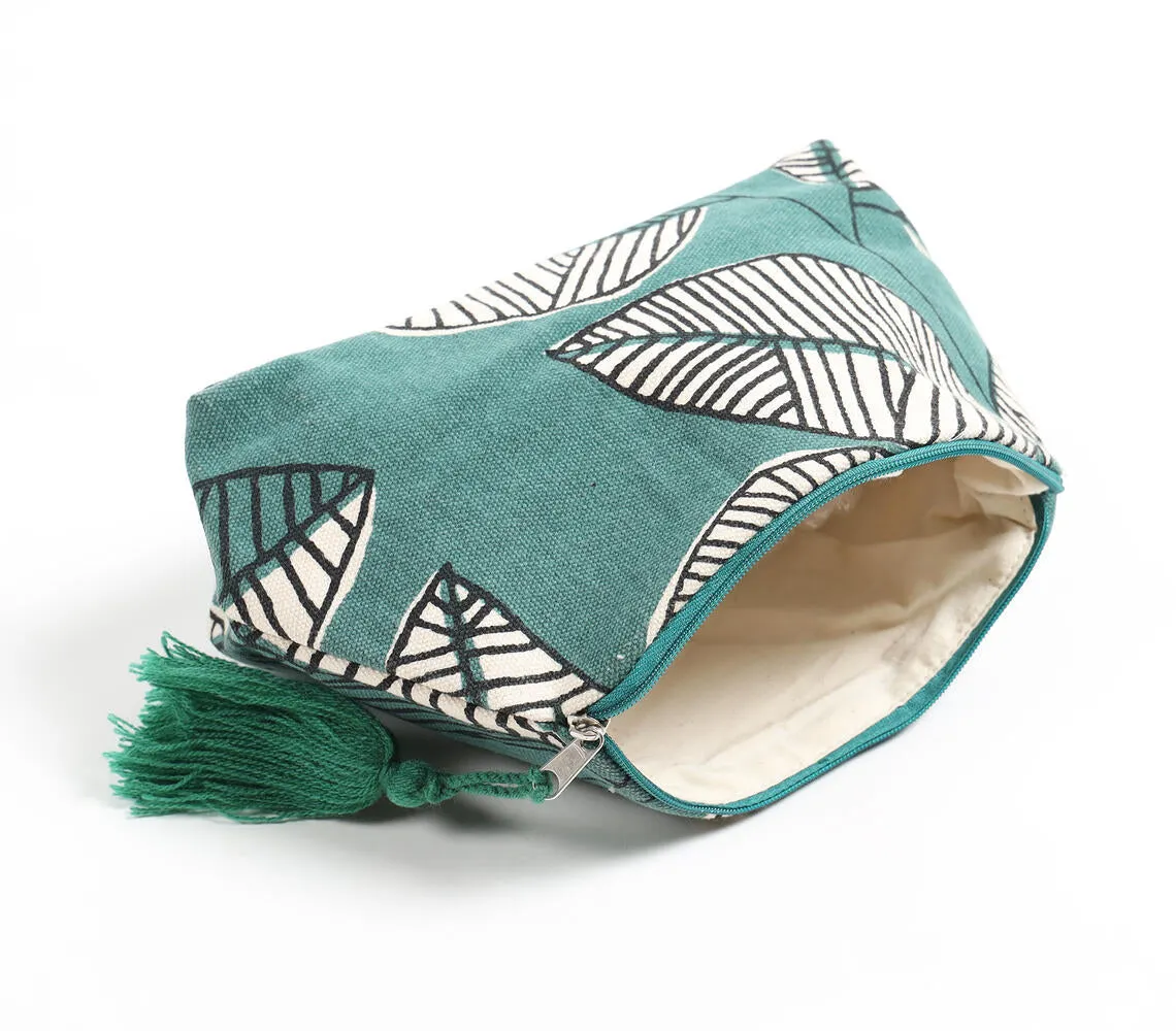 Leaves embroidered Tasseled Green Pouch