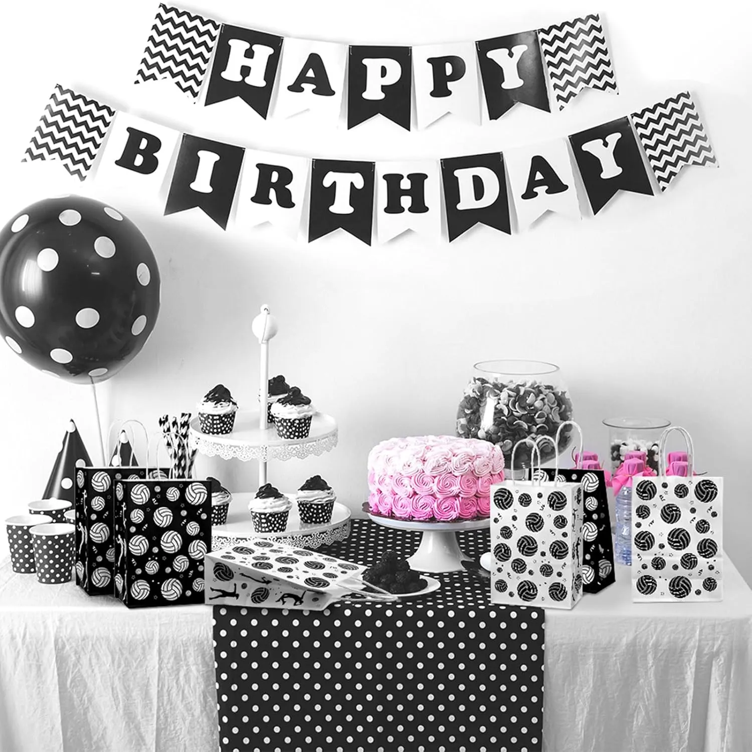 Leinuosen 30 Pcs Volleyball Gift Goodie Bags Volleyball Party Favor Treat Bags for Snacks and Candy with Handle for Ball Theme Adults Birthday Shower Favors, 8.3 x 5.9 x 3.1 Inch