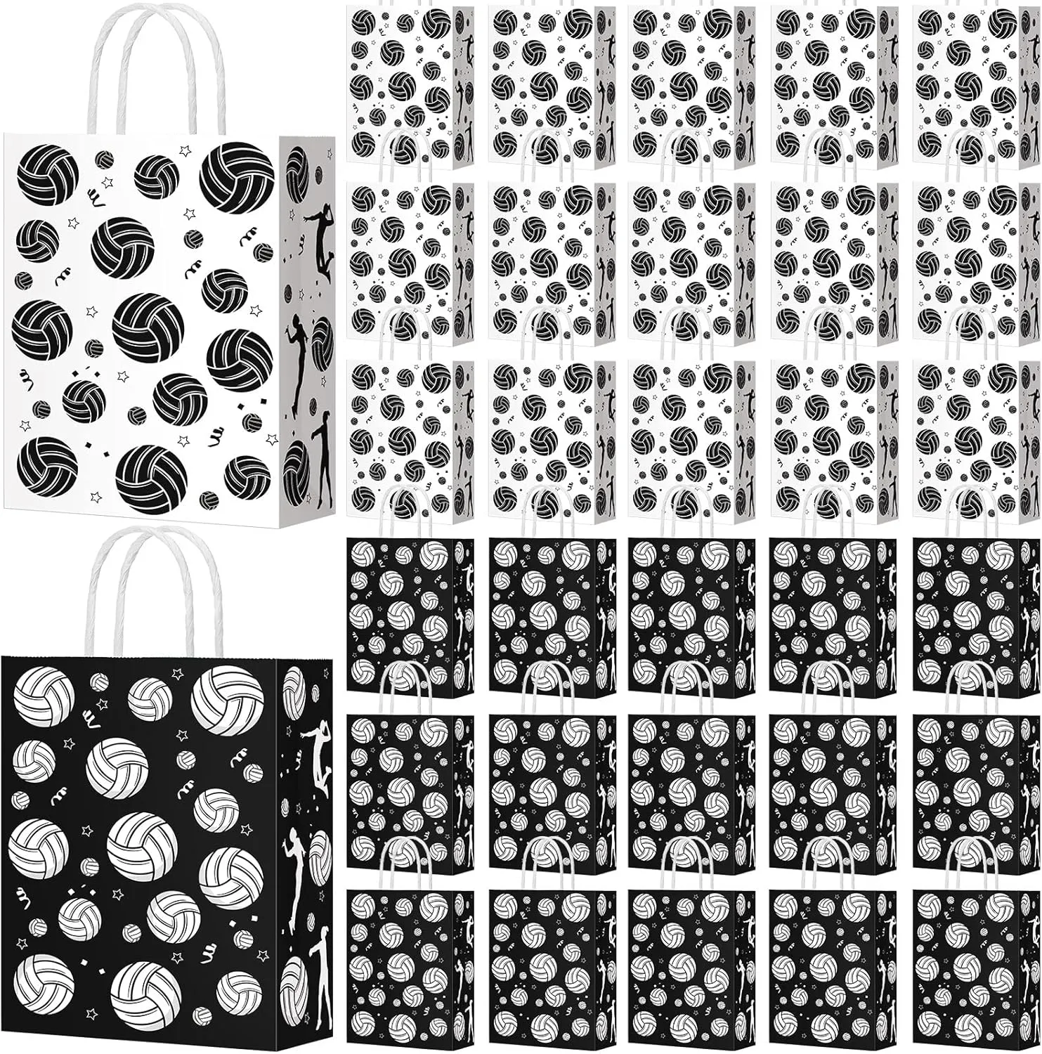 Leinuosen 30 Pcs Volleyball Gift Goodie Bags Volleyball Party Favor Treat Bags for Snacks and Candy with Handle for Ball Theme Adults Birthday Shower Favors, 8.3 x 5.9 x 3.1 Inch