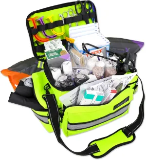 Lightning X Mid-Sized First Responder EMT Bag | LXMB25 | Fully Stocked w/ 240  First Aid, EMS & Trauma Supplies - Fluorescent Yellow