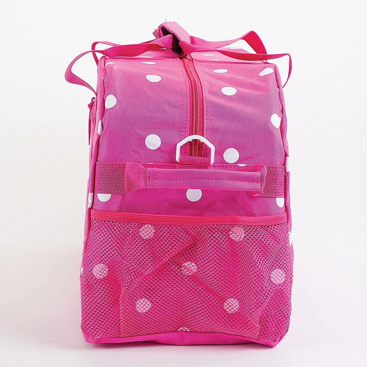 Lillian Vernon Personalized Duffel Bag for Kids, Roomy Pink & White Dots Weekender With Front & Side Compartment, Customizable Girls Sports & Travel Bags With Custom Name, 9" x 10.5" x 19"