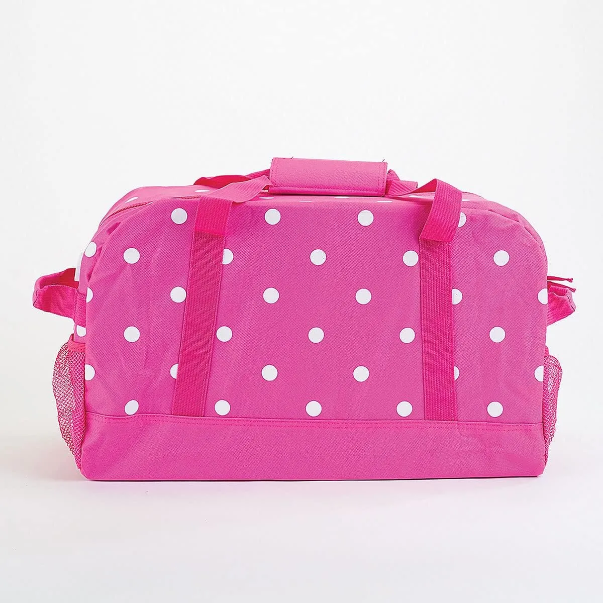 Lillian Vernon Personalized Duffel Bag for Kids, Roomy Pink & White Dots Weekender With Front & Side Compartment, Customizable Girls Sports & Travel Bags With Custom Name, 9" x 10.5" x 19"