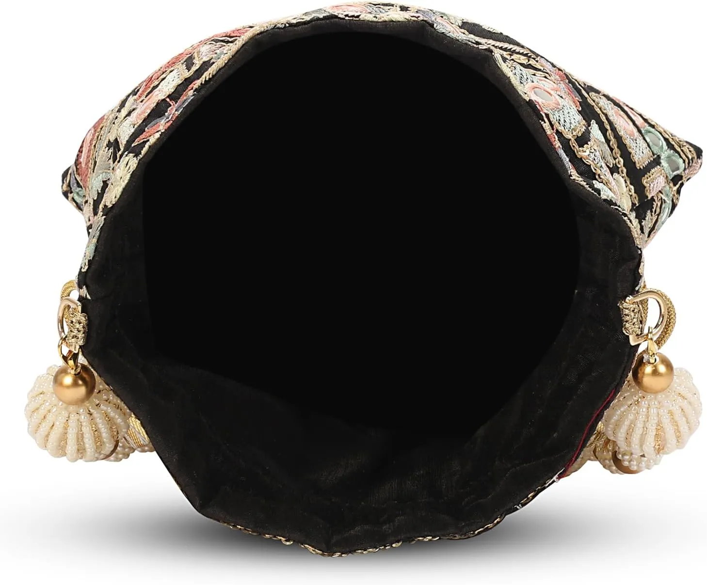LONGING TO BUY Indian Embroidered Pearl Potli Bag For Women, Sequence Design with Tassel, Wedding Potli Bags