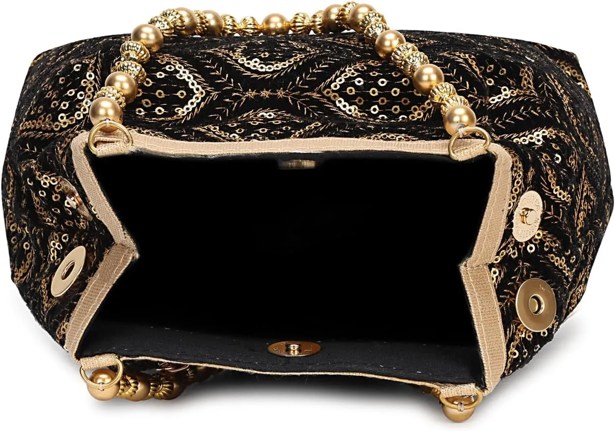LONGING TO BUY Indian Ethnic Designer Embroidered Silk Potli Bag Batwa Pearls Handle Purse