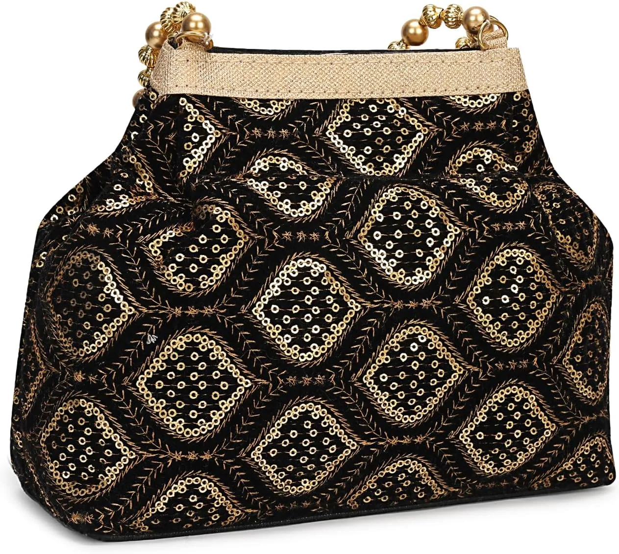 LONGING TO BUY Indian Ethnic Designer Embroidered Silk Potli Bag Batwa Pearls Handle Purse