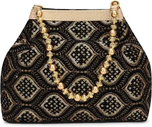 LONGING TO BUY Indian Ethnic Designer Embroidered Silk Potli Bag Batwa Pearls Handle Purse