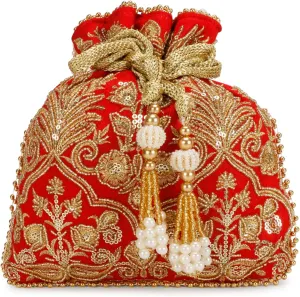 LONGING TO BUY Potli Bags with Golden Embrodiery, Polti Clutch For Wedding, Evening Function