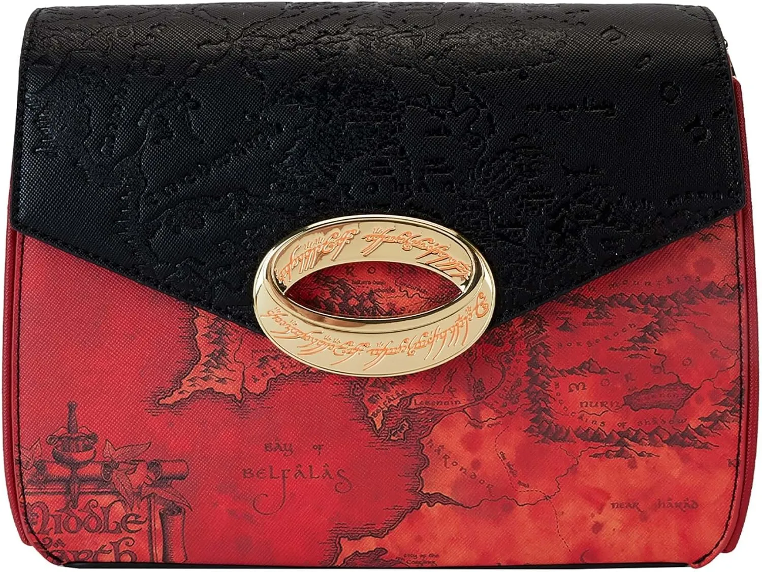 Loungefly WB Lord of the Rings The One Ring Crossbody Bag | Adult Bags Red Map of Middle-Earth Purse