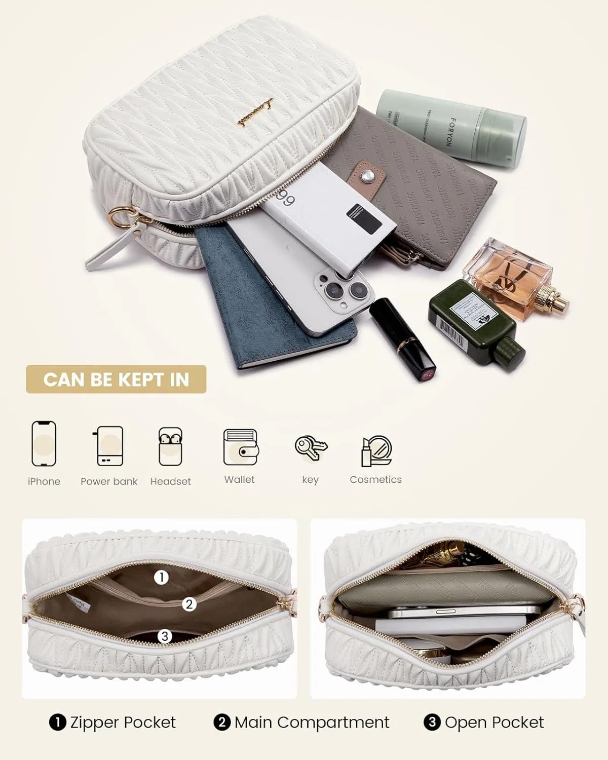 LOVEVOOK Quilted Crossbody Bags for Women, Small Trendy Leather Purse, Crossbody Purse with Adjustable Strap for Gift