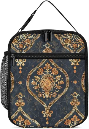 Lunch Bag With Intricate Flowers Printed Insulated Lunch Bag for Women Reusable Lunch Tote Bag for Office Work Travel