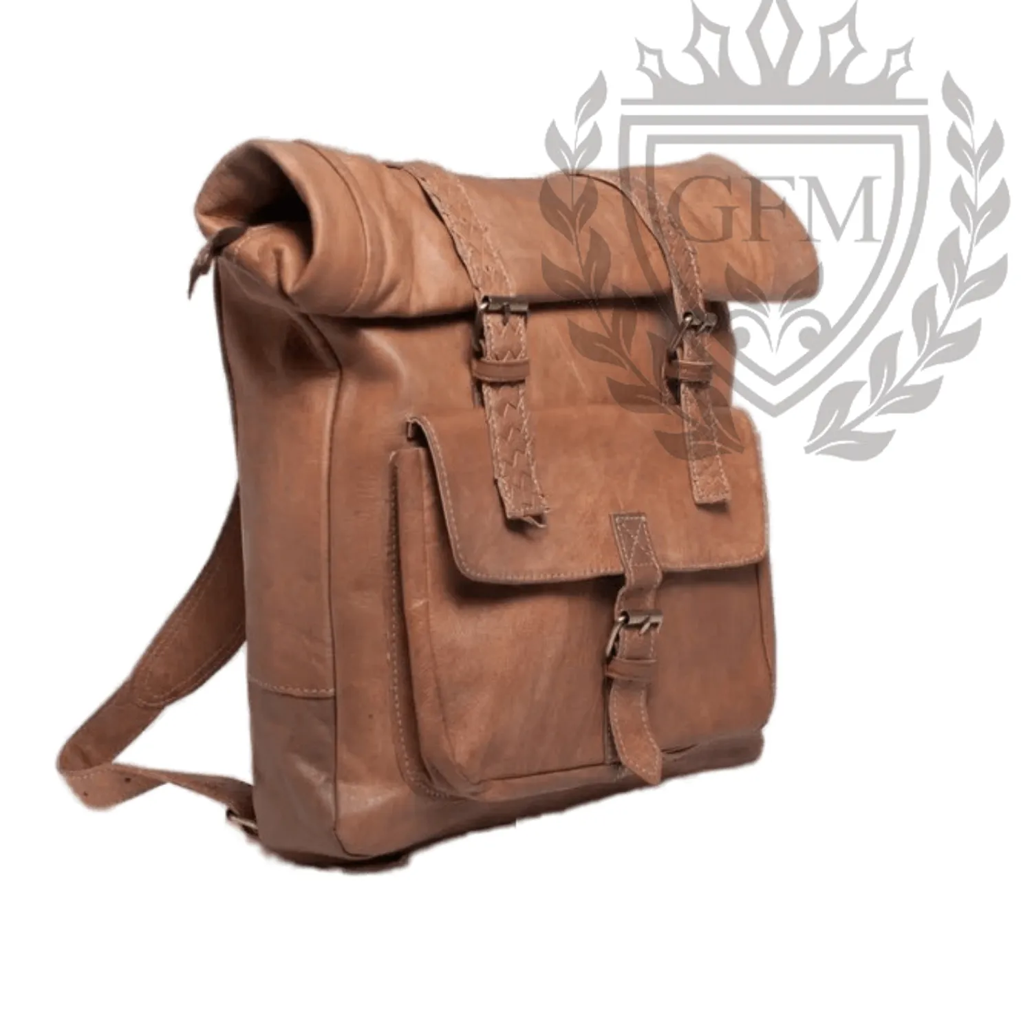 Luxury Leather Roll Top Backpack