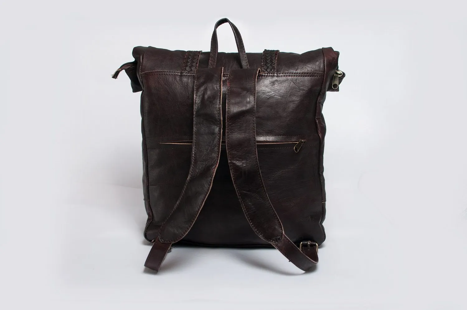 Luxury Leather Roll Top Backpack