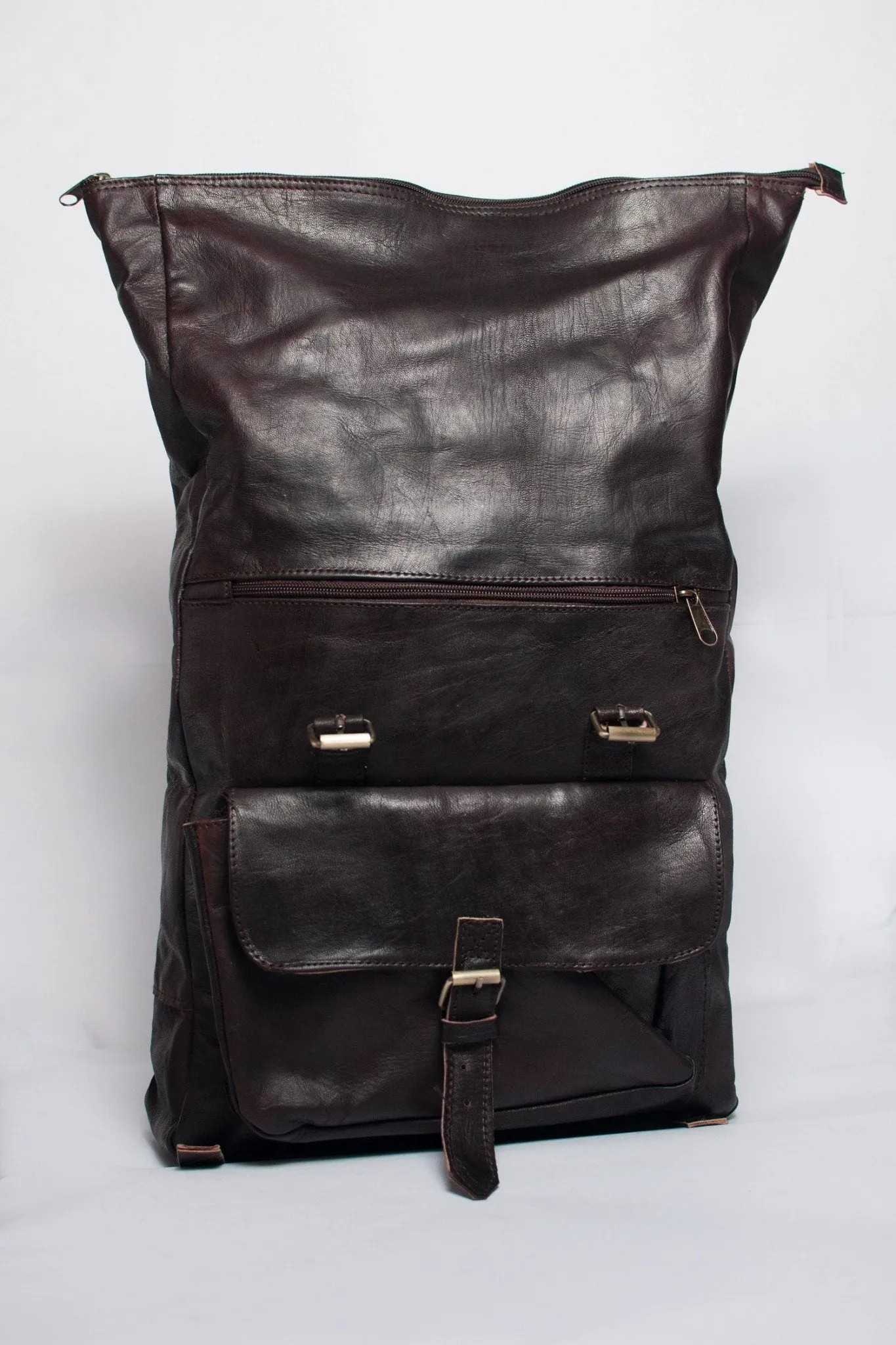 Luxury Leather Roll Top Backpack